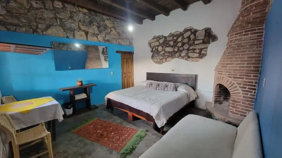 Guest room with fireplace