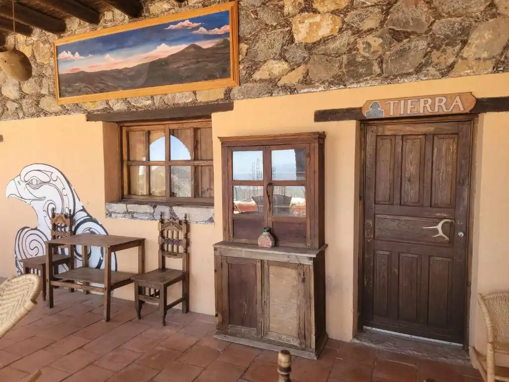 Rustic wooden doorway and regional art